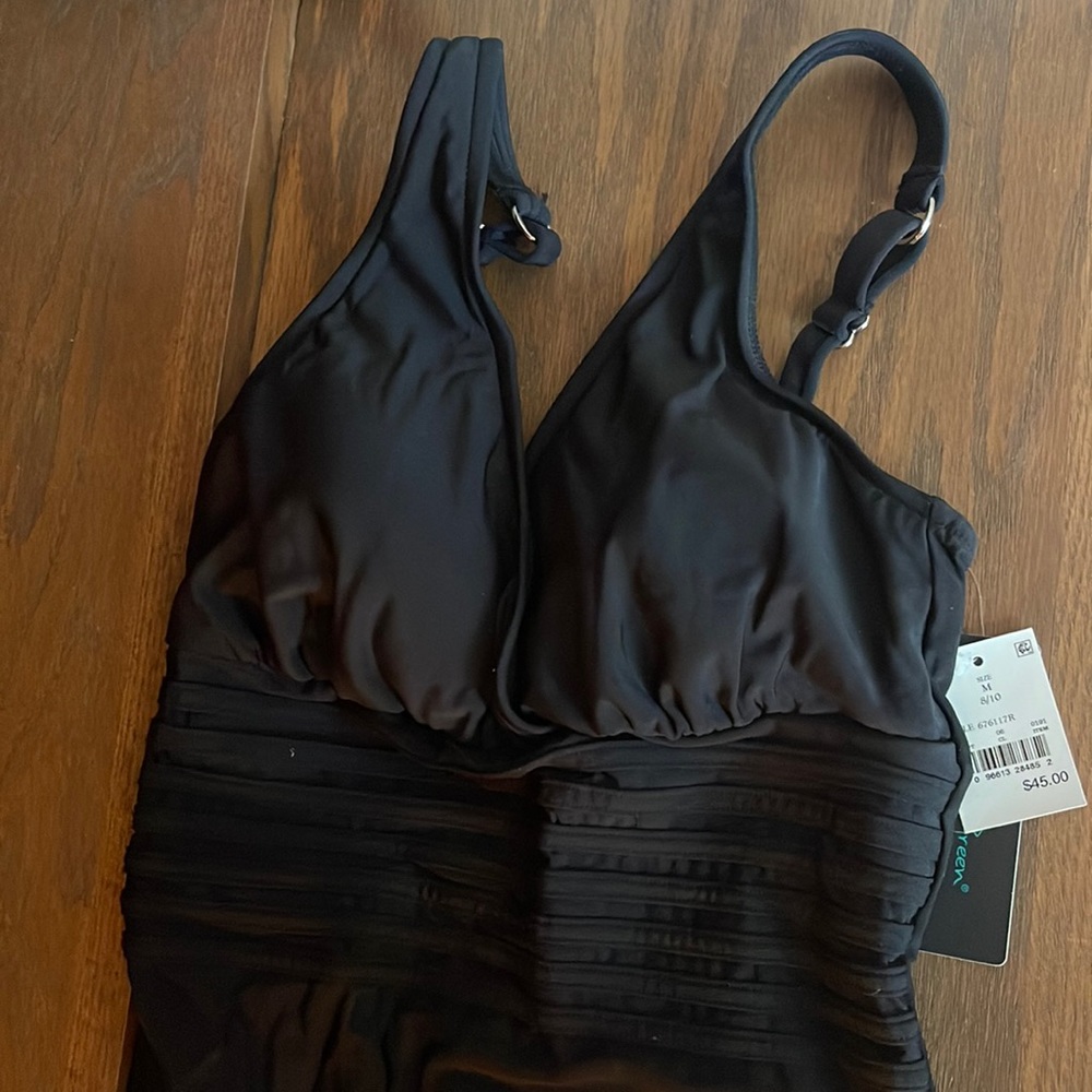 Aqua Green swimwear one piece- black, Medium, 8-10